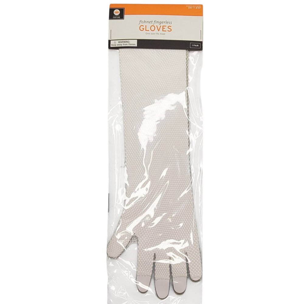 Fishnet Fingerless Gloves White Stretch Mid Arm Long Costume Accessory Halloween